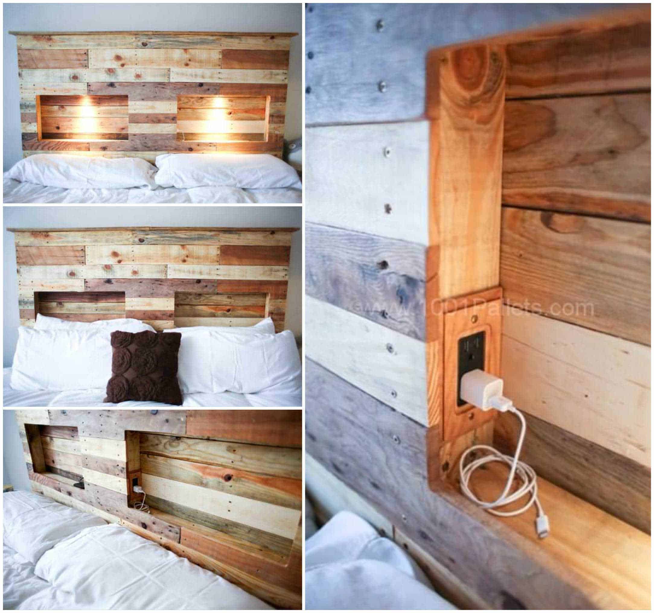 Pallets Bed Headboard with Integrated Lightning • 1001 Pallets