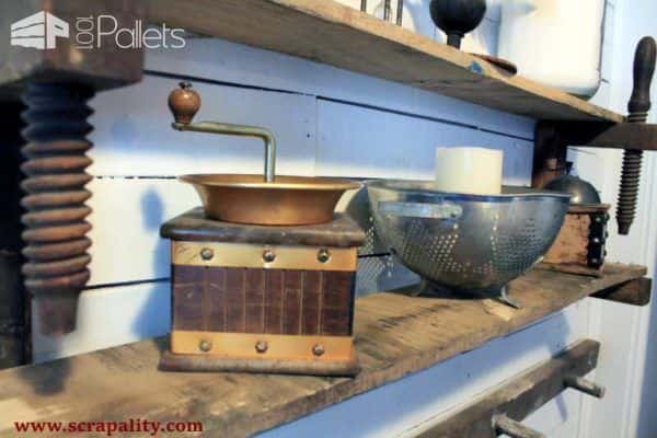 Farmstyle Pallet Wall & Wooden Clamp Shelves Using Pallet Wood Pallet Shelves & Pallet Coat HangersPallet Walls & Pallet Doors Old-Wood-Clamp-Shelves3