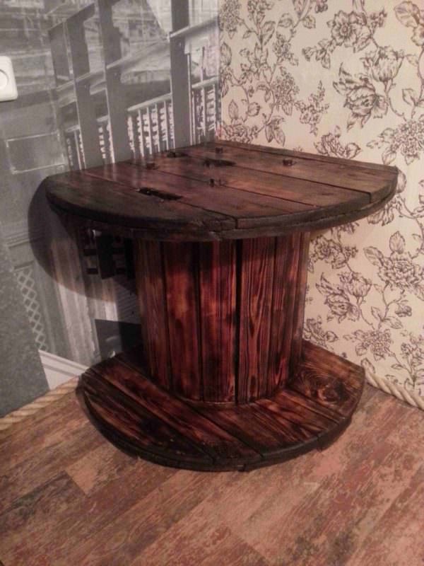 Corner TV Table Made From A Reused Reel Pallet Stand Rack Corner TV Table Made From A Reused Reel Pallet Stand Rack
