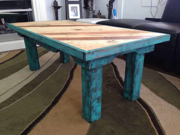 Teal Coffee Table Made From Reclaimed Pallets Pallet Coffee Tables 