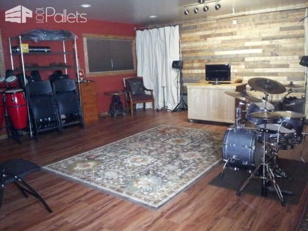 Garage Conversion to Music Space Pallet Walls & Pallet Doors Music-Room-2