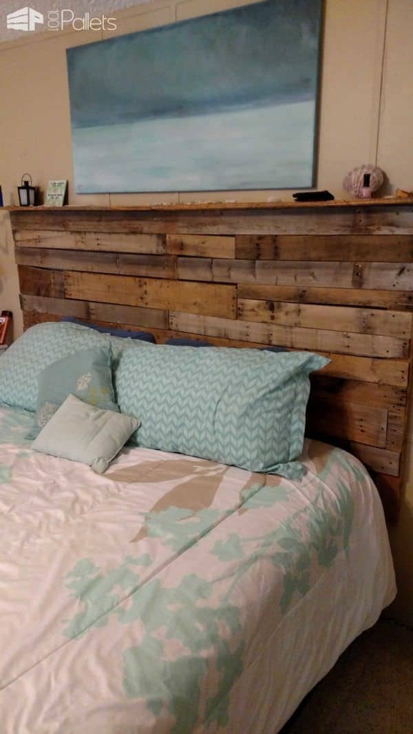 Pallet Bed Headboard Made Out Of 3 Wooden Pallets • 1001 Pallets