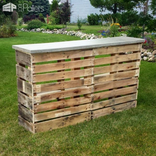 Wooden Pallet Bars add class with a concrete top for years of use.