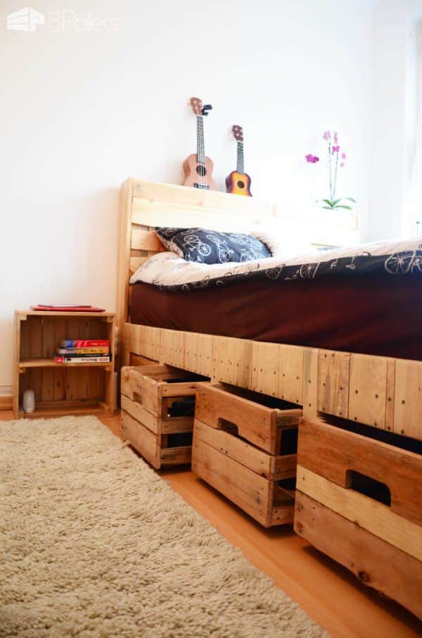 Pallet Wood King Size Bed with Drawers & Storage • 1001 ... Pallet Wood King Size Bed with Drawers & Storage • 1001 ...