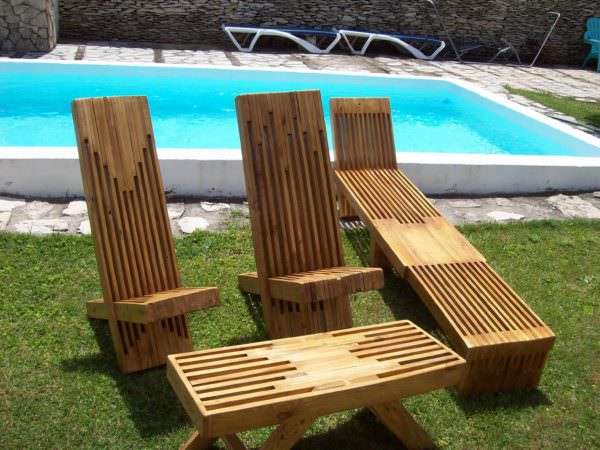 Beautiful Stacked Pallet Wood Lounge Set Lounges & Garden Sets Pallet Benches, Pallet Chairs & Stools 