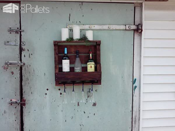 This quarter-pallet wine rack holds four wine glasses, 3 bottles, and is big on style.