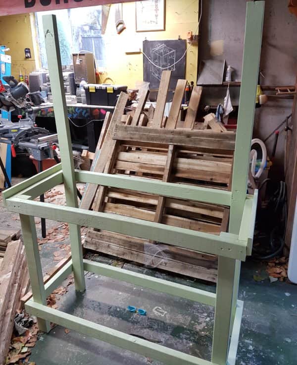 Framing out my Painted Pallet Potting Bench.