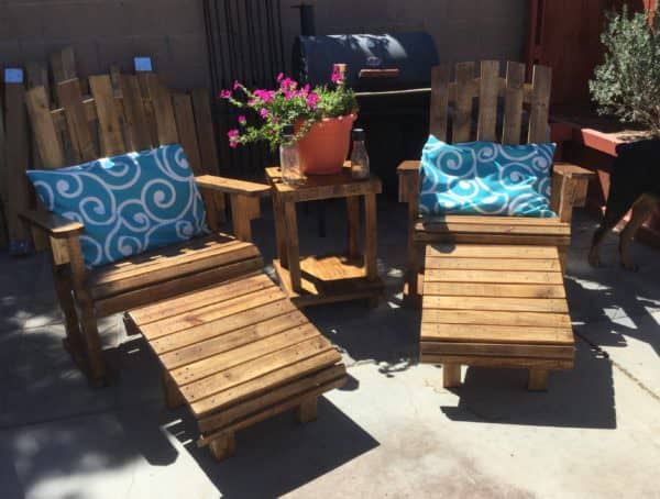 Another view of the Adirondack Chairs Patio Set in the sunshine.