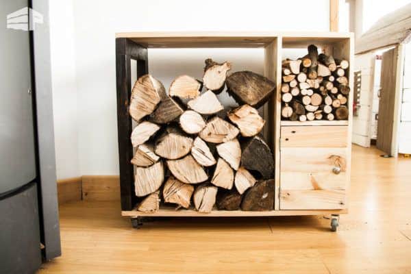 This Pallet Firewood Storage Cabinet is a back-saving device. Bring it near a doorway and load it up. Then one trip back to the fireplace and you're done!