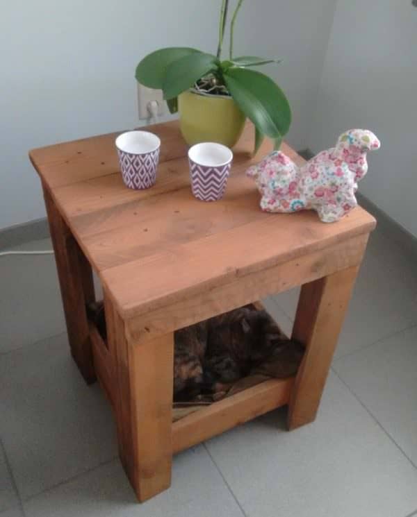 The warm color on this Pallet Side Table was created using brewed tea followed by a steel wool/vinegar wash.