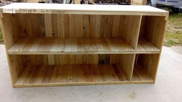 I clad the shelves with more pallet deck boards.