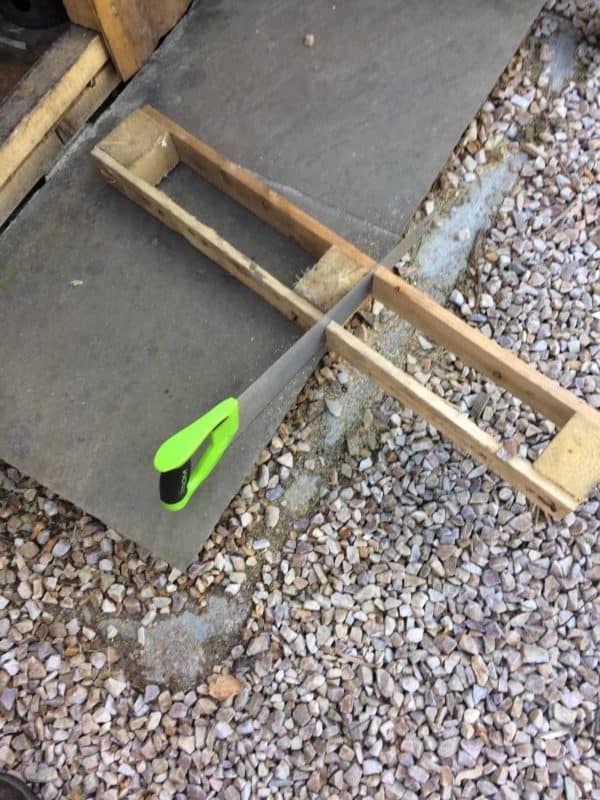 Trimming the pallet down for the Wood Slice table support.