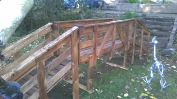 Wood Pallet Bridge Over A Pond Or Small Stream 1001 Pallets Wood Pallet Bridge Over A Pond Or Small, How To Make A Garden Bridge From Pallets