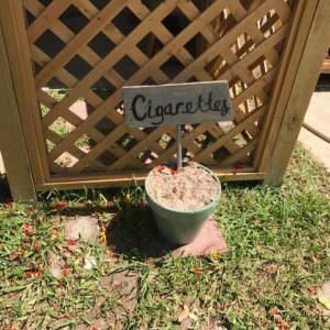 Here is an attractive and courteous way to keep those cigarette butts from landing where they do not belong. Just make a little pallet sign and place it conveniently for parties or that family member who smokes.