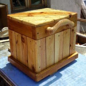 Diagonal-topped Pallet Chest/Seat Features Carved Handle